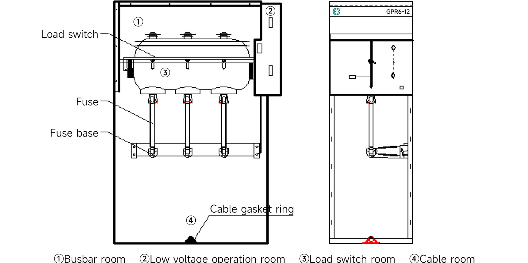 GPR6-12kV outgoing cabinet outline diagram